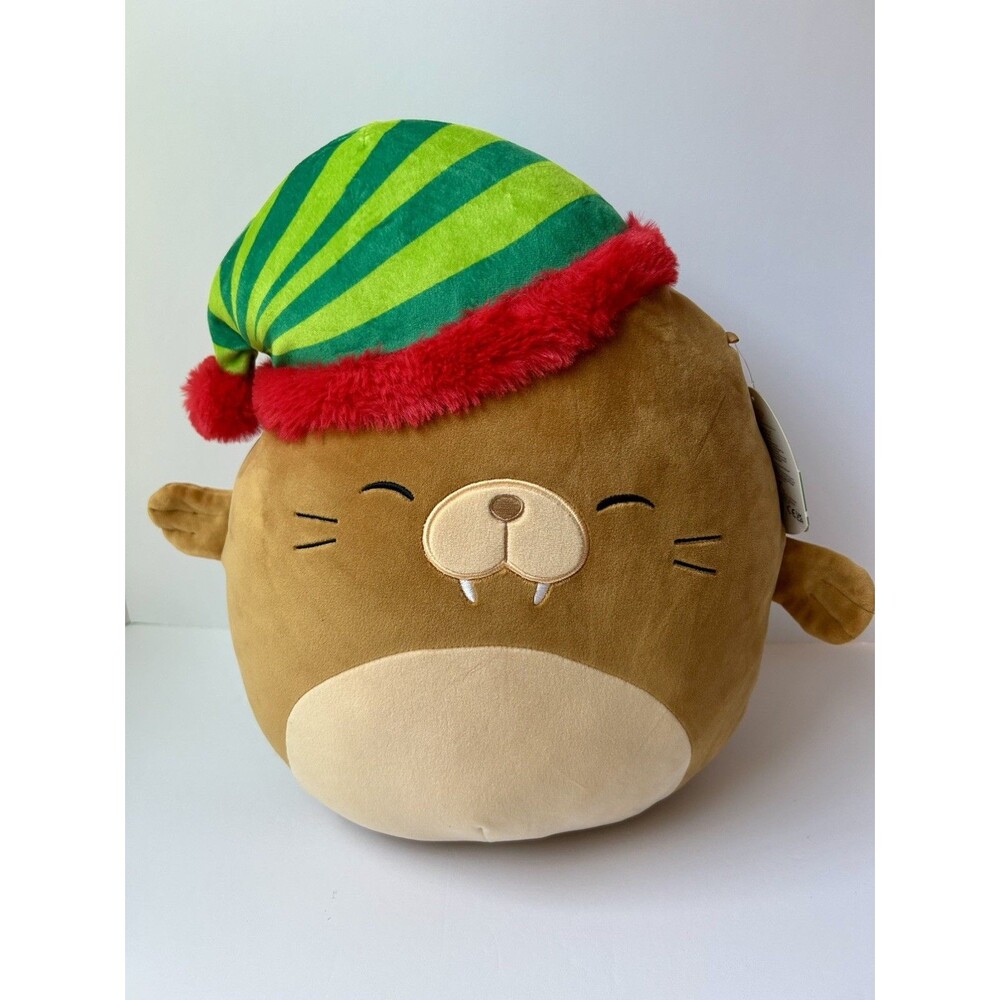 Squishmallows Bruce Walrus Elf Hat Cap Christmas Holiday Winter 14”